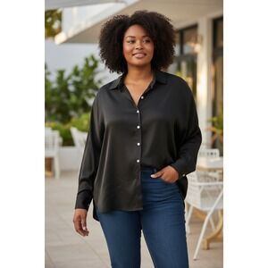 Pari Passu Black Silk Career Blouse Party Formal Button Down Sz 24/7 Whimsgoth